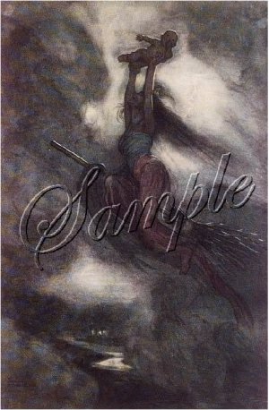 VINTAGE WITCH BROOM BABY FLYING WICCA CANVAS ART PRINT