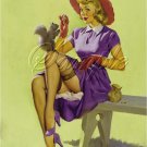 VINTAGE RED HAT LADY PIN-UP SQUIRREL CANVAS ART PRINT