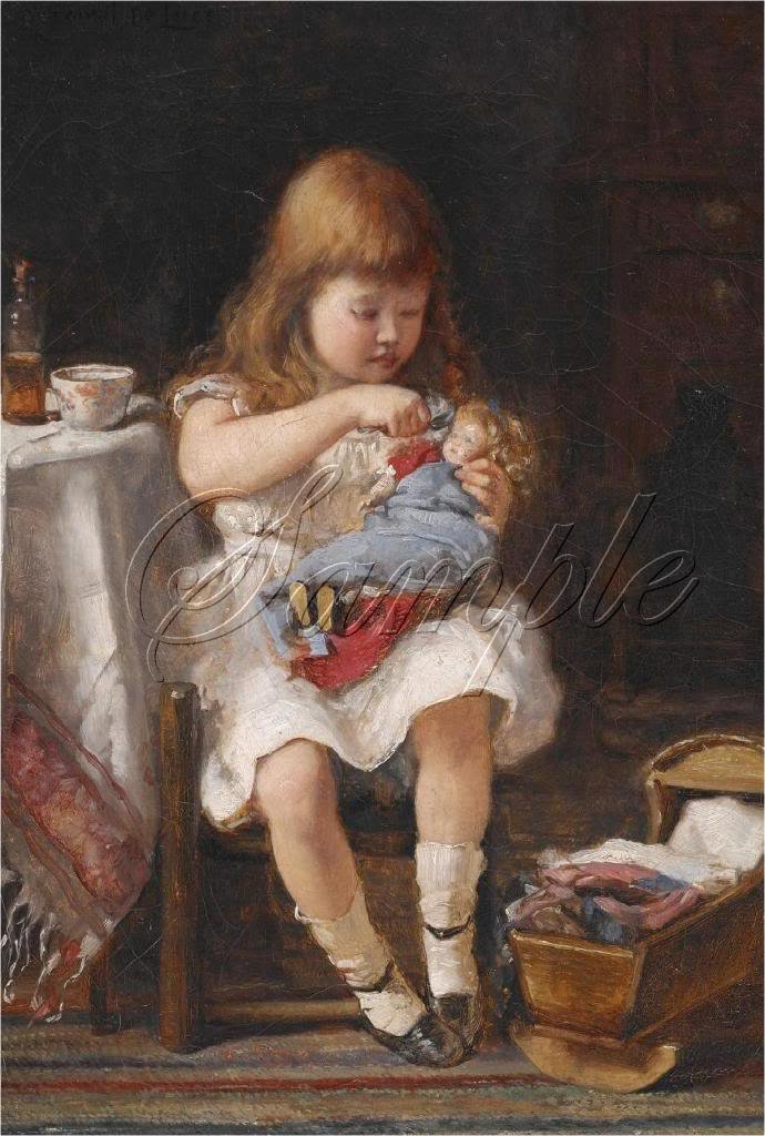 VINTAGE GIRL MOTHER ANTIQUE DOLL CRADLE CANVAS PRINT