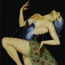 ART DECO GIRL PEACOCK COSTUME FEATHERS CANVAS ART - BIG