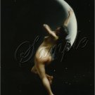 VINTAGE WITCH WICCA MOON GODDESS RISQUE CANVAS ART~ BIG