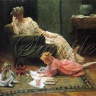 VINTAGE MOTHER CHILD ARTIST ANTIQUE DOLL CANVAS ART-BIG