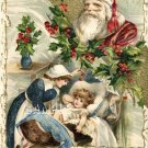 VINTAGE CHRISTMAS SANTA MOTHER BABY CRADLE CANVAS ART