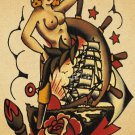 VINTAGE TATTOO NUDE PINUP GIRL SHIP CANVAS PRINT- LARGE