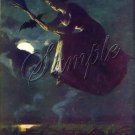 VINTAGE WITCH FLYING HALLOWEEN WICCA CANVAS ART - LARGE