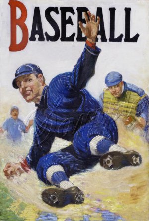 VINTAGE BASEBALL PLAYER SLIDE SPORT GAME CANVAS ART-BIG