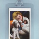 CHILD ANTIQUE DOLL FOX TERRIER DOG - 2 ART LUGGAGE TAGS