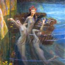VINTAGE SEA NYMPH SIREN MERMAIDS CANVAS ART PRINT LARGE