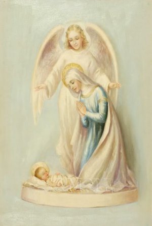 VINTAGE JESUS VIRGIN ANGEL RELIGIOUS CANVAS PRINT- BIG