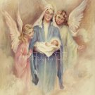 VINTAGE JESUS VIRGIN ANGELS RELIGIOUS CANVAS PRINT- BIG