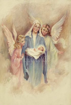VINTAGE JESUS VIRGIN MARY ANGELS RELIGIOUS CANVAS PRINT