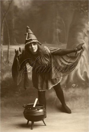 VINTAGE WITCH HALLOWEEN WICCA COSTUME CANVAS ART- LARGE