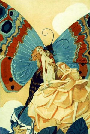 ART DECO BUTTERFLY MAN ROSE LADY EROTIC CANVAS ART BIG