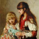VINTAGE SISTERS GIRLS ANTIQUE DOLL CANVAS ART PRINT BIG