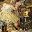 VINTAGE CHILD GIRL SEWING MACHINE DOLL CANVAS ART LARGE