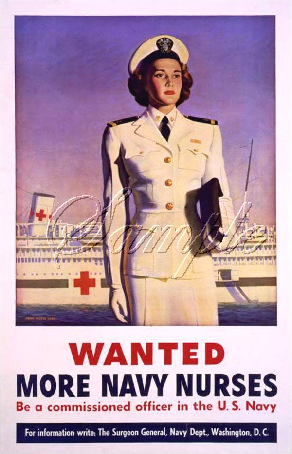 VINTAGE NAVY NURSE OFFICER SHIP RECRUITMENT CANVAS ART