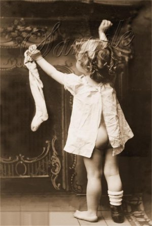 VINTAGE CHRISTMAS CHILD TUSH STOCKING CANVAS  ART PRINT