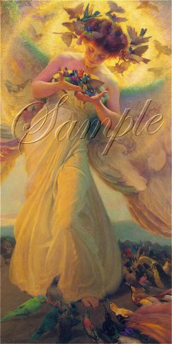 VINTAGE BIRDS ANGEL WINGS PARROT FANTASY CANVAS ART BIG