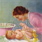 VINTAGE BABY MOTHERS DAY BATH DIAPER CANVAS ART PRINT