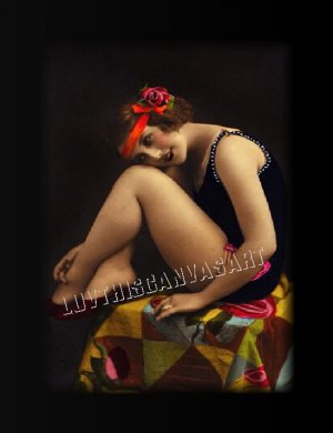 VINTAGE FRENCH RISQUE BATHING FLAPPER TINT CANVAS PRINT