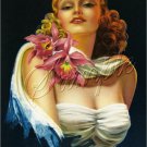 1930s VINTAGE PIN-UP GIRL ORCHID CORSAGE CANVAS ART BIG