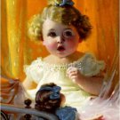 VINTAGE CHILD GIRL CURLS ANTIQUE DOLL CANVAS ART PRINT