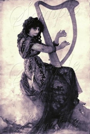 VINTAGE WITCH WICCA HARP MUSIC MAGIC CANVAS PRINT~LARGE