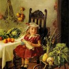VINTAGE GIRL ANTIQUE DOLL VEGETABLE CART CANVAS ART BIG
