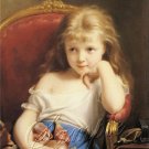 VINTAGE GIRL ANTIQUE DOLL RED CHAIR CANVAS PRINT- LARGE