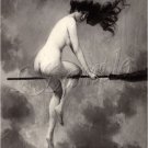 VINTAGE WITCH HALLOWEEN RISQUE WICCA CANVAS ART- LARGE