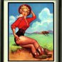 VINTAGE CALENDAR GIRL CAT KITTEN RISQUE CANVAS PRINT