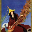 PEACOCK LUTE INSTRUMENT MUSIC LADY CANVAS ART PRINT BIG