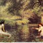 VINTAGE NUDE SIREN SEA NYMPH FANTASY CANVAS ART PRINT
