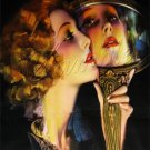 DECO GLAMOUR GIRL ANTIQUE HAND MIRROR CANVAS ART PRINT