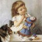 VINTAGE CHILD ARTIST PAINT DOLL COLLIE CANVAS ART LARGE