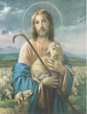 VINTAGE JESUS SHEPHERD LAMB RELIGIOUS CANVAS PRINT BIG