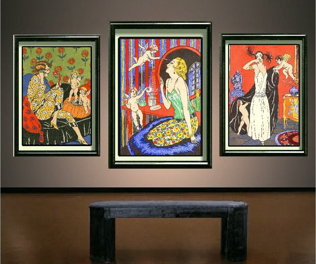 ART DECO POCHOIR CHERUB LADY MAKEUP CANVAS PRINTLARGE