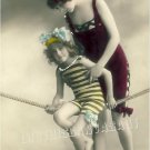 ART DECO BATHING BEAUTY MOTHER CHILD PHOTO CANVAS PRINT