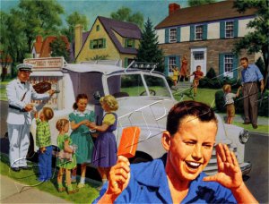 VINTAGE BOY ICE CREAM TRUCK MAN CREAMSICLE CANVAS PRINT
