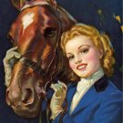 VINTAGE COWGIRL HORSE PIN-UP WESTERN CANVAS ART LARGE