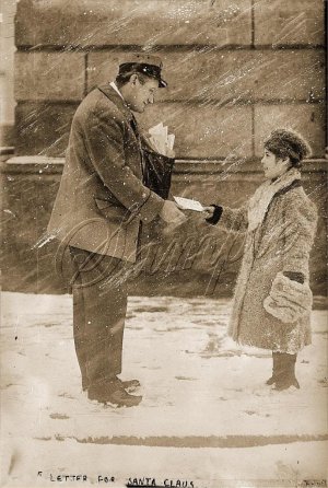 VINTAGE CHRISTMAS BOY POSTMAN LETTER SANTA CANVAS PHOTO