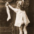 VINTAGE CHRISTMAS CHILD TUSH STOCKING CANVAS  ART LARGE