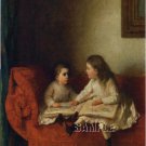 VICTORIAN CHILDREN READING ANTIQUE ABC BOOK CANVAS ART