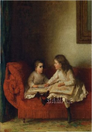 VICTORIAN CHILDREN READING ANTIQUE ABC BOOK CANVAS ART