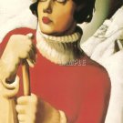 ART NOUVEAU WOMAN WINTER SKIING  CANVAS ART PRINT LARGE