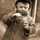 VINTAGE CHILD BOY ICE CREAM CONE PHOTO CANVAS ART PRINT