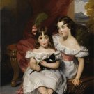 VICTORIAN CHILDREN SISTERS CAT KITTEN CANVAS ART- LARGE