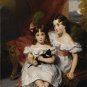 VICTORIAN CHILDREN SISTERS CAT KITTEN CANVAS ART- LARGE