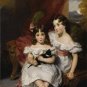 VICTORIAN CHILDREN SISTERS CAT KITTEN CANVAS ART- LARGE