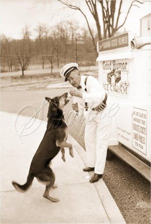 VINTAGE GOOD HUMOR MAN GERMAN SHEPHERD CANVAS PRINT BIG